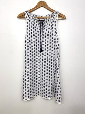 Victoria’s Secret Floral Chemise Nightgown Sleeveless Coverup White Navy Medium